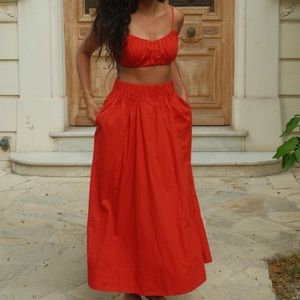 Abercrombie red poplin skirt and top set